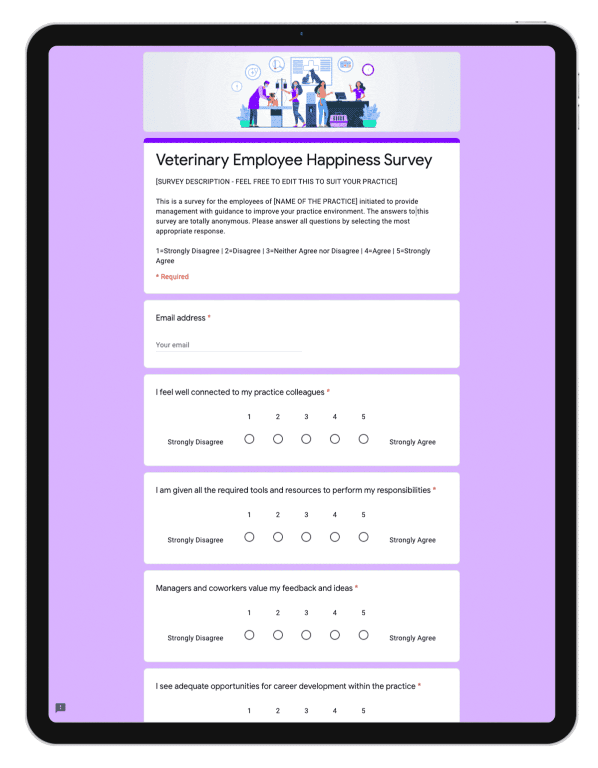 Free Template | Veterinary Employee Happiness Survey Template