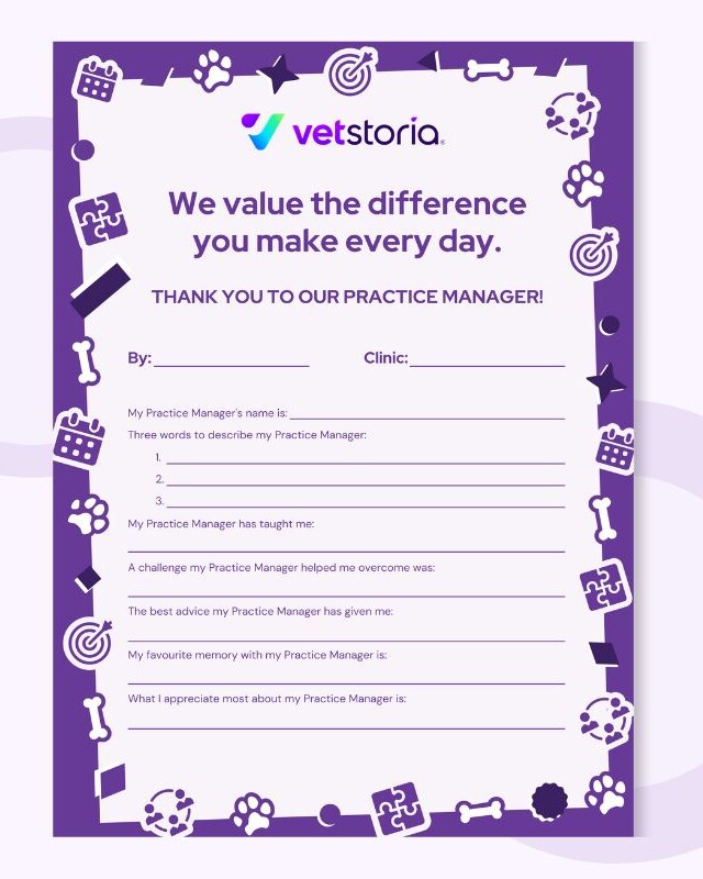 Appreciation Card for Practice Managers by Vetstoria